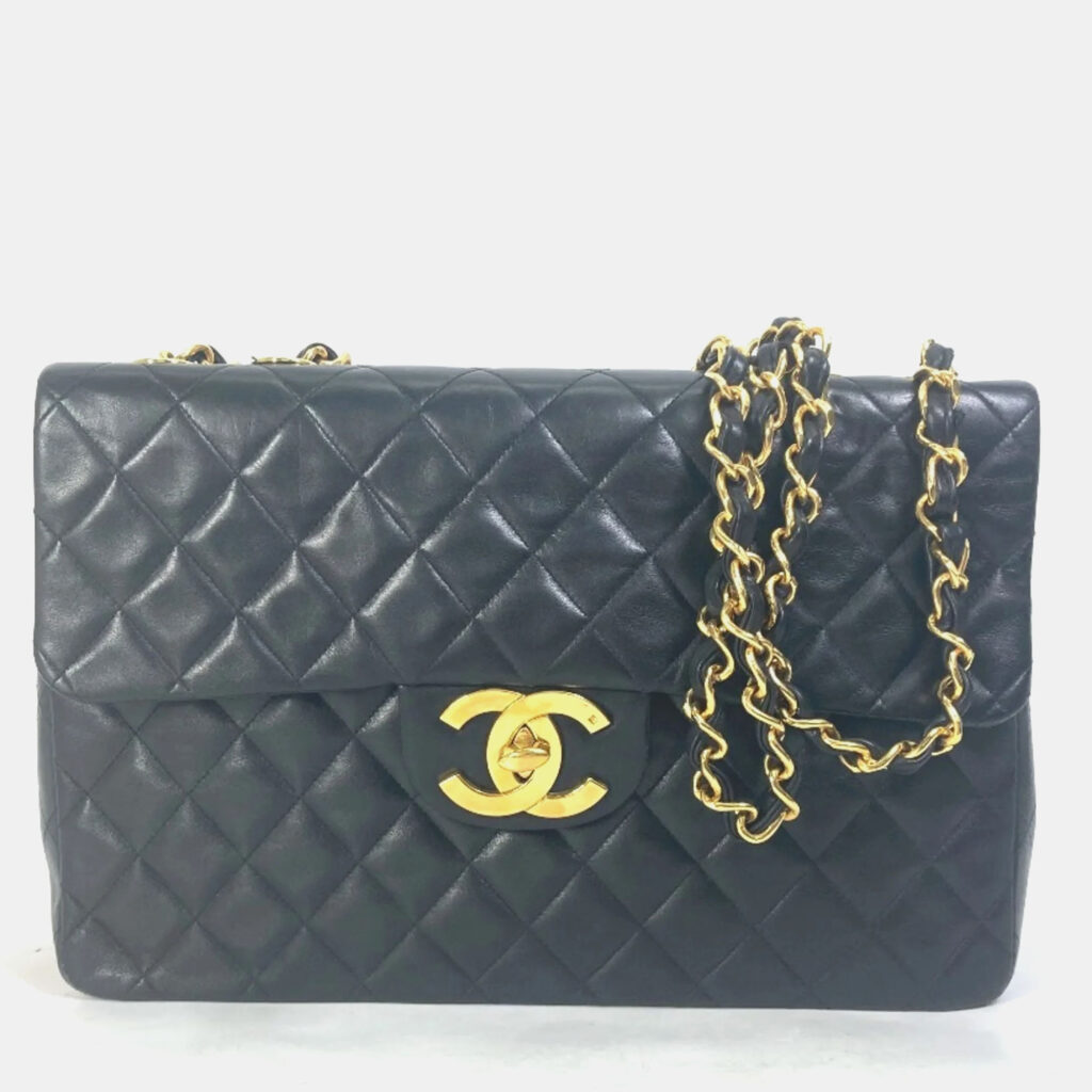 luxury-women-chanel-used-handbags-p1021634-013 Chanel Black Quilted Lambskin Maxi Vintage Classic Single Flap Bag