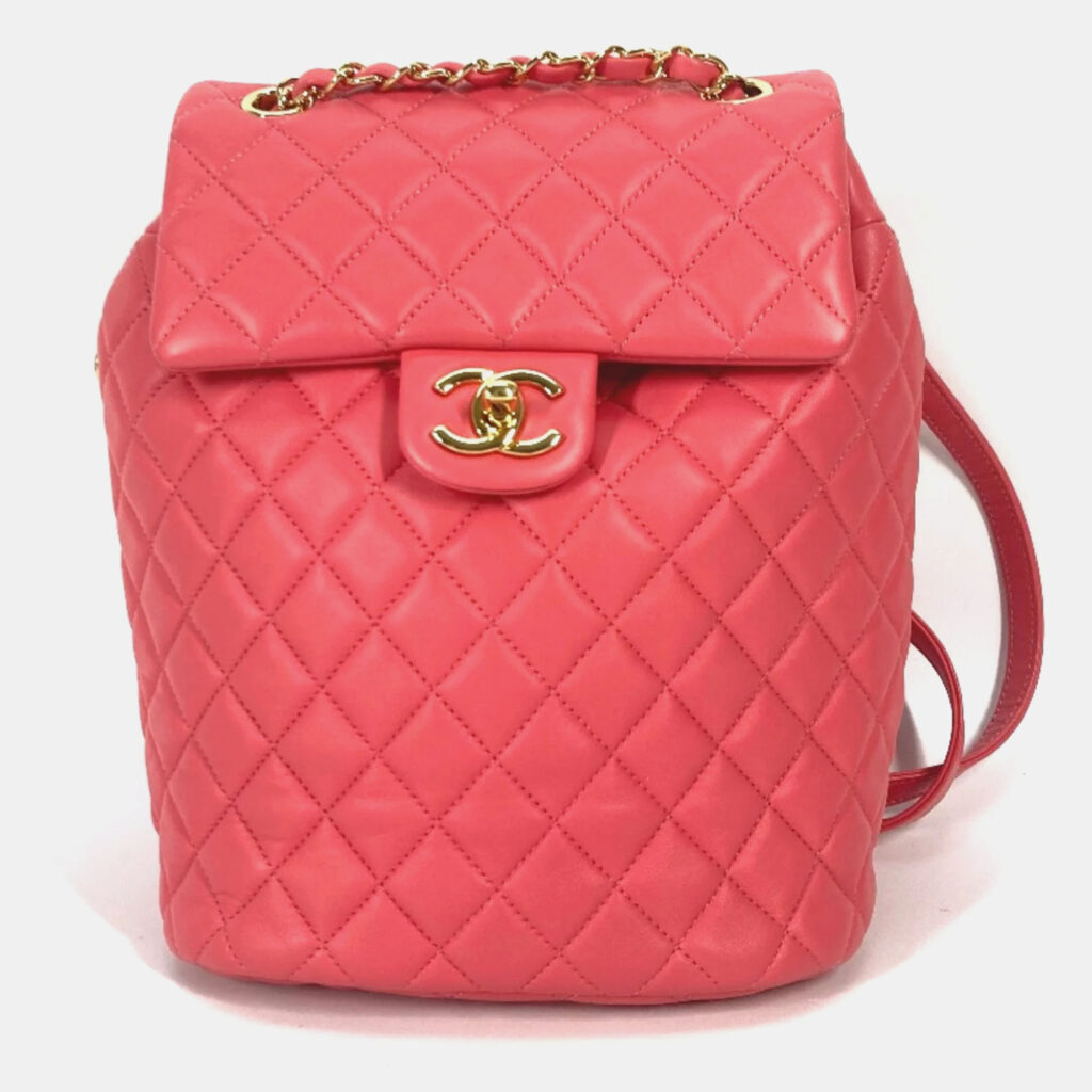luxury-women-chanel-used-handbags-p1021638-030 Chanel Pink Leather Small Urban Spirit Backpacks