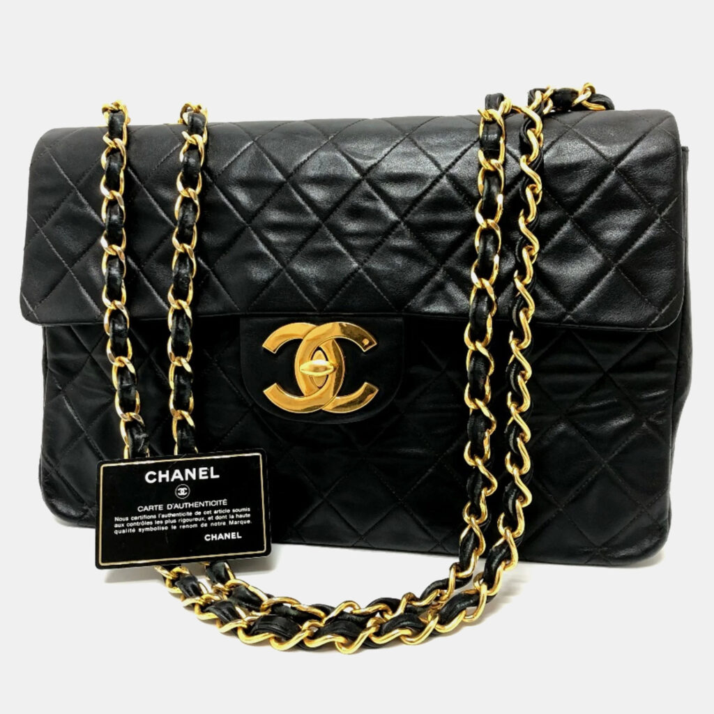 luxury-women-chanel-used-handbags-p1021696-010 Chanel Black Quilted Lambskin Maxi Jumbo XL Classic Single Flap Bag