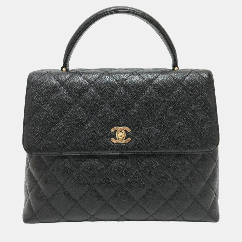 luxury-women-chanel-used-handbags-p1021728-002 Chanel Black Leather Kelly Top Handle Bags