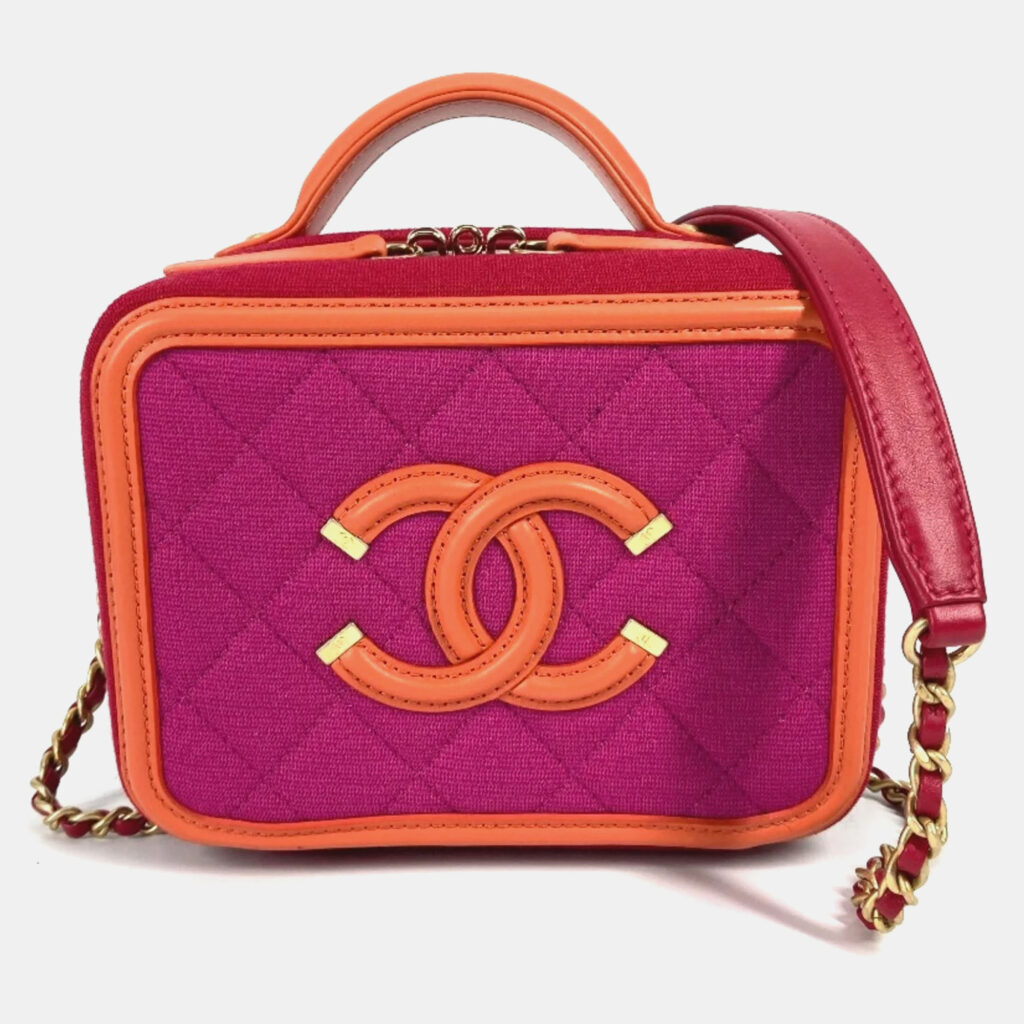 luxury-women-chanel-used-handbags-p1021806-002 Chanel Multicolour Quilted Jersey Small Filigree Vanity Case