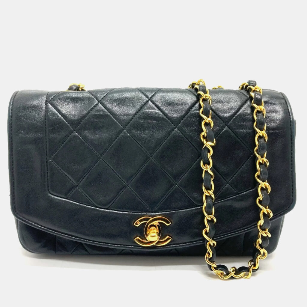 luxury-women-chanel-used-handbags-p1021858-001 Chanel Black Leather Quilted Vintage Diana Flap Shoulder Bag