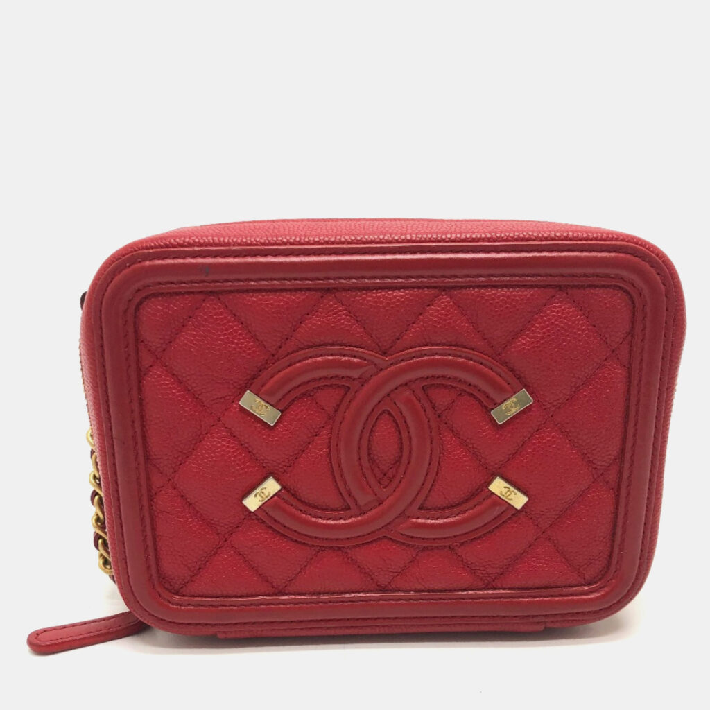 luxury-women-chanel-used-handbags-p1021862-003 Chanel Red Leather Small Filigree Shoulder Bag
