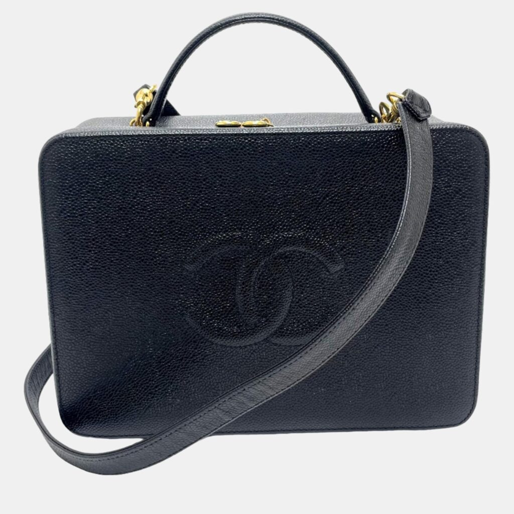 luxury-women-chanel-used-handbags-p1021873-002 Chanel Black Leather CC Filigree Top Handle Bag