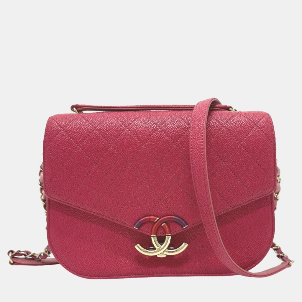 luxury-women-chanel-used-handbags-p1021934-002 Chanel Pink Medium Calfskin Cuba Flap Shoulder Bag