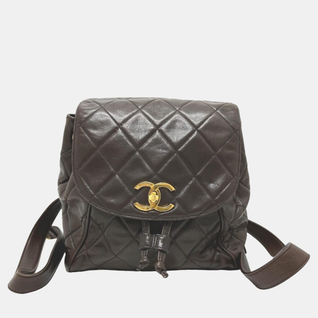 luxury-women-chanel-used-handbags-p1022182-001 Chanel Brown Leather Vintage CC Backpack Bag