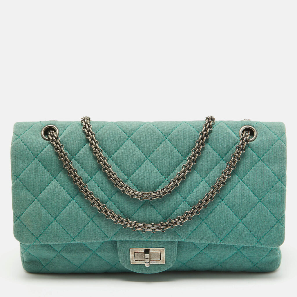 luxury-women-chanel-used-handbags-p1024669-018 Chanel Light Green Jersey Classic 227 Reissue 2.55 Flap Bag