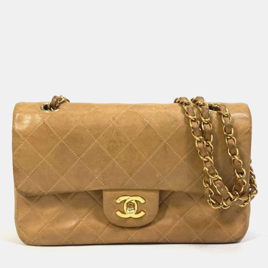 luxury-women-chanel-used-handbags-p1034171-056 Chanel Beige Leather Small Classic Double Flap Shoulder Bags