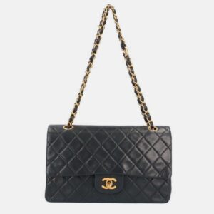 Chanel Black Lambskin Leather Medium Classic Double Flap Shoulder Bags