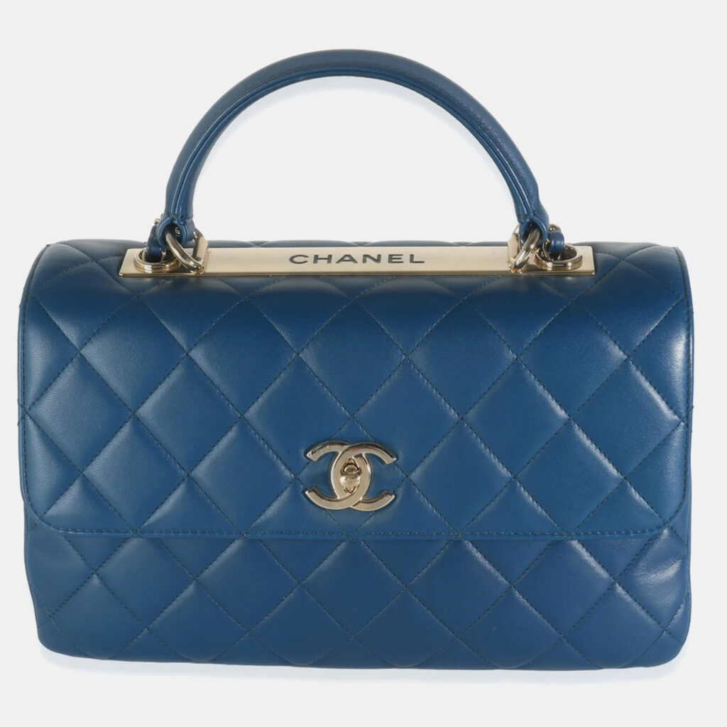 luxury-women-chanel-used-handbags-p1040356-007 Chanel Navy Quilted Lambskin Medium Trendy Top Handle Bag
