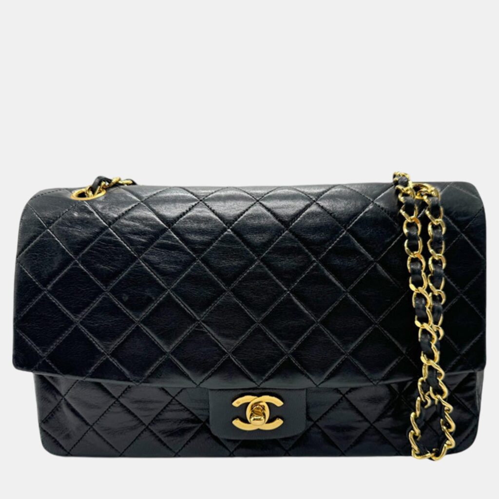 luxury-women-chanel-used-handbags-p1043801-004 Chanel Black Gold Lambskin Shoulder Bag