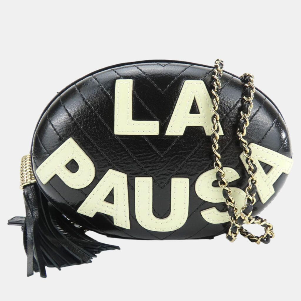 luxury-women-chanel-used-handbags-p1043812-009 Chanel Black Leather La Pausa V Stitch 26 Chain Shoulder Bag