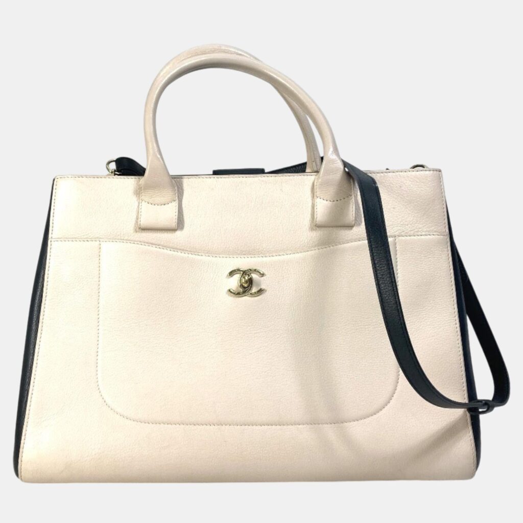 luxury-women-chanel-used-handbags-p1043856-002 Chanel Beige CC Mark Bicolor Crossbody Bag