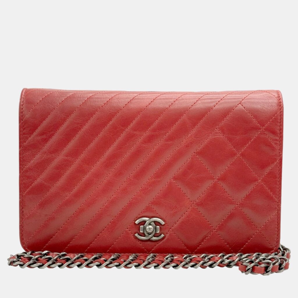 luxury-women-chanel-used-handbags-p1045018-001 Chanel Red Calf Leather Matelasse Boy Chain Wallet