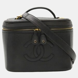 Chanel Black Caviar Skin Coco Mark Vanity Bag