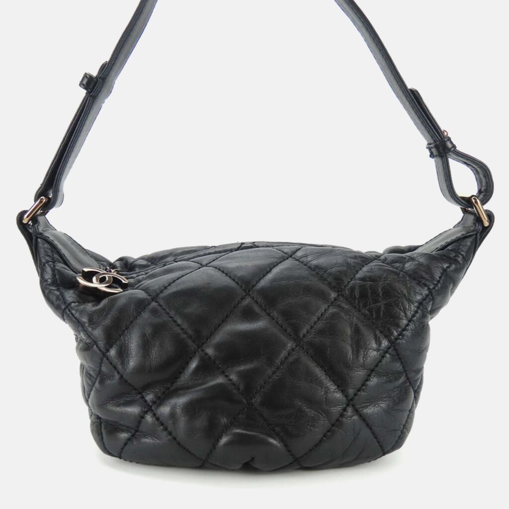 luxury-women-chanel-used-handbags-p1053993-007 Chanel Black Leather Coco Mark Wild Stitch Shoulder Bag