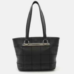 Chanel Black Leather Chocolate Bar Tote Bag