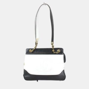 Chanel White Leather Bicolor Chain Shoulder Bag
