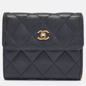 Chanel Navy Blue Quilted Leather CC Trifold Wallet