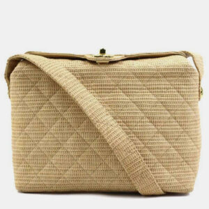 Chanel Beige Gold Raffia Shoulder Bag