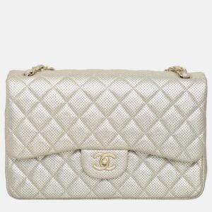 Chanel Metallic Perforated Jumbo Classic Double Flap Bag