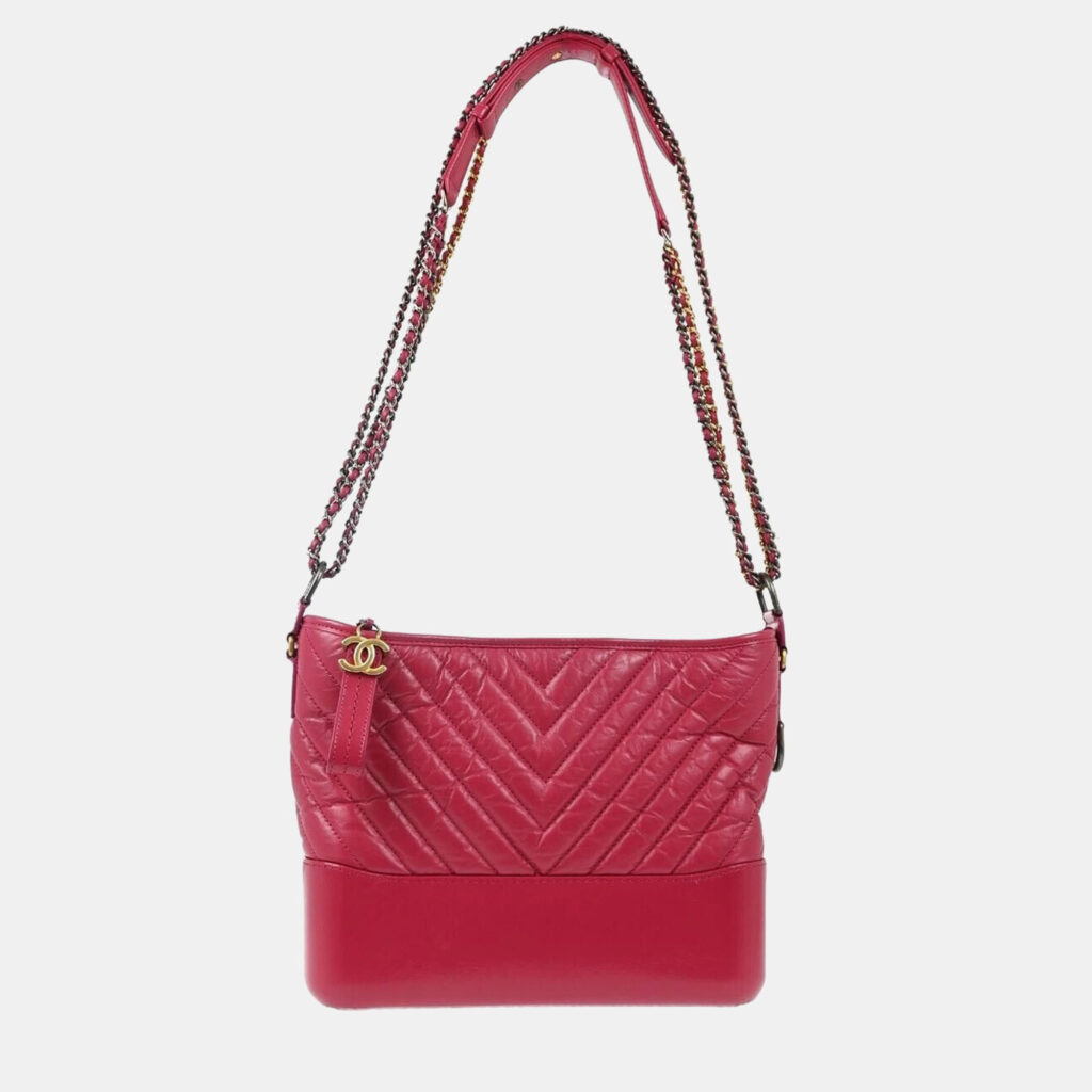 luxury-women-chanel-used-handbags-p1076122-011 Chanel Pink Calfskin Medium Gabrielle Chevron Shoulder Bag