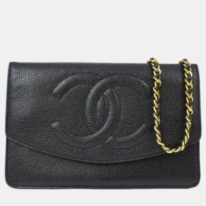 Chanel Black Calfskin Woc Chain Shoulder Wallet Bag