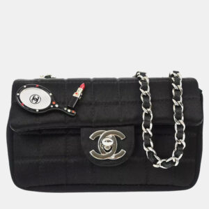 Chanel Black Satin Choco Bar Lipstick Shoulder Bag