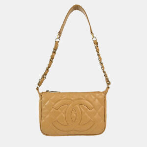 Chanel Beige Calfskin Chain Shoulder Bag
