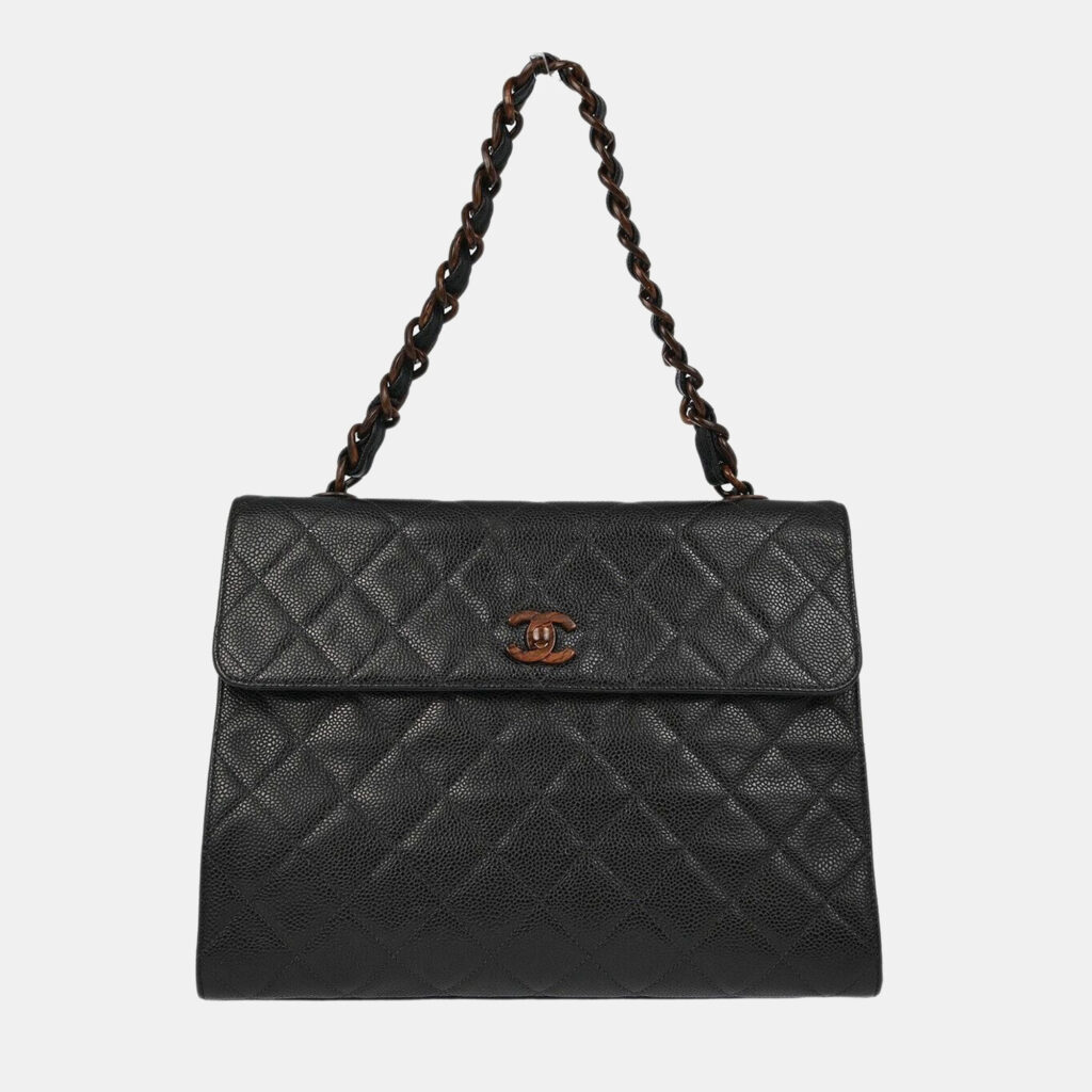 luxury-women-chanel-used-handbags-p1076181-012 Chanel Black Calfskin Straight Flap Chain Handbag