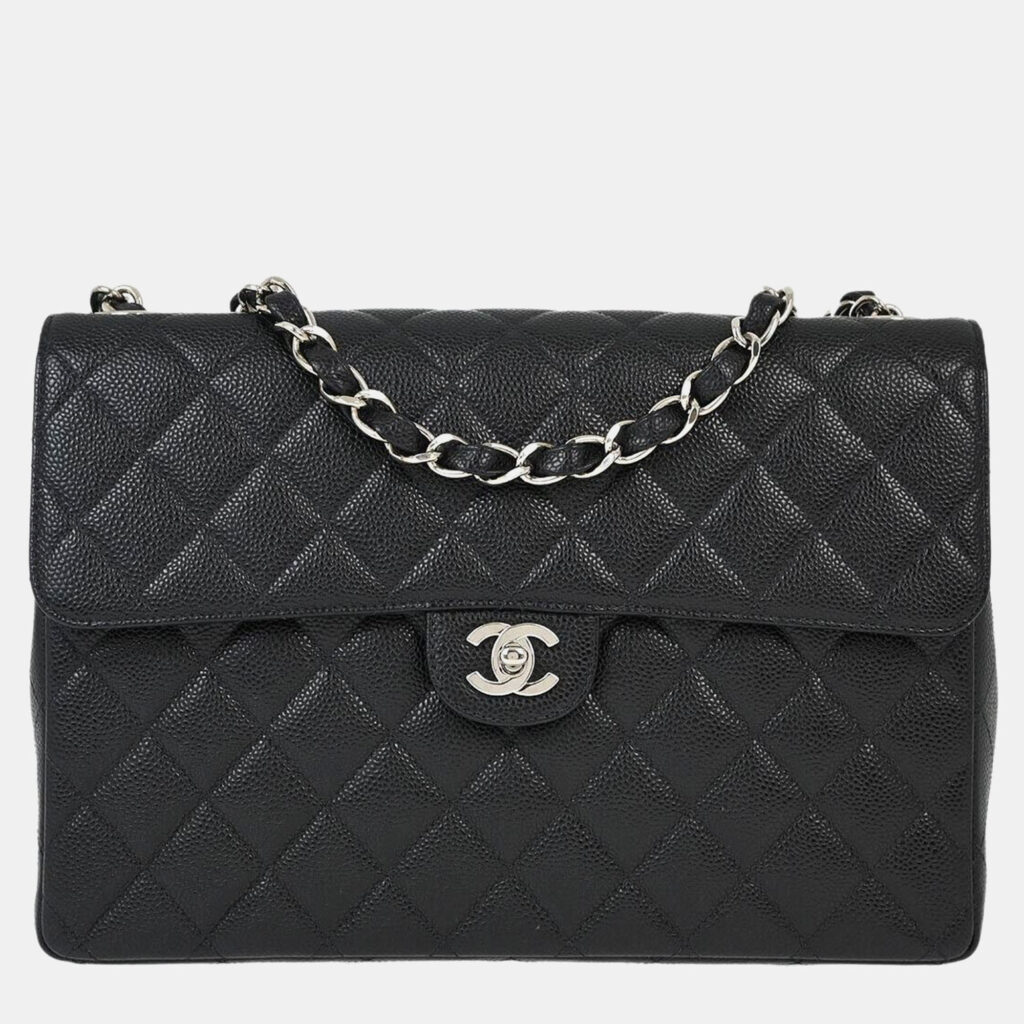 luxury-women-chanel-used-handbags-p1076196-033 Chanel Black Calfskin Jumbo Classic Flap Shoulder Bag