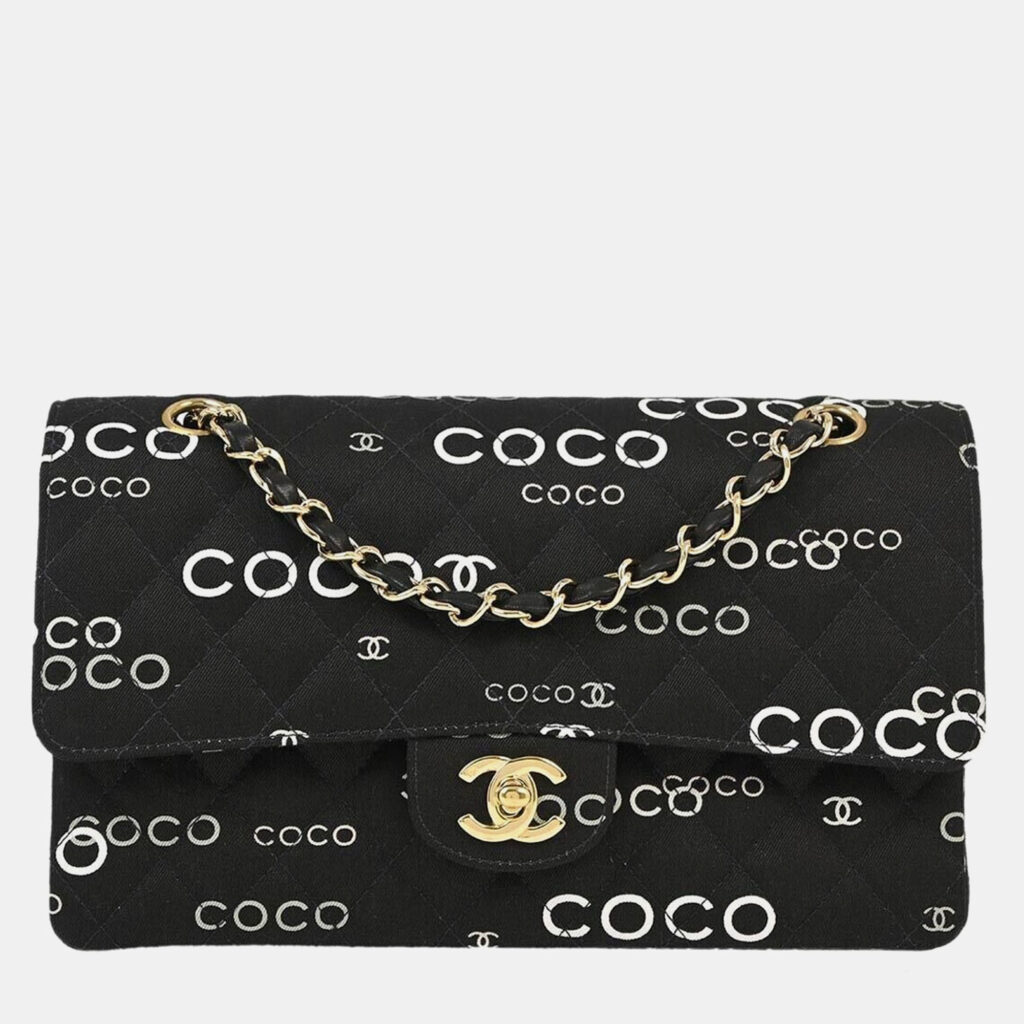 luxury-women-chanel-used-handbags-p1076200-010 Chanel Black Canvas Coco Medium Classic Double Flap Shoulder Bag