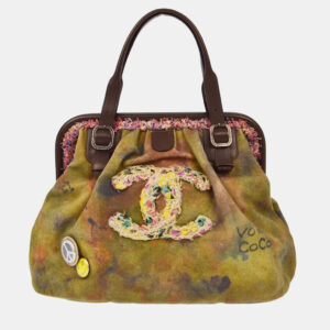Chanel Khaki Green Canvas Graffiti On The Pavement Tote Handbag