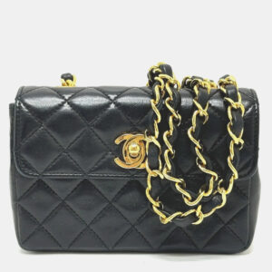 Chanel Lambskin Black Matelasse Chain Shoulder Bag