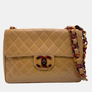 Chanel Brown Matelasse Leather Plastic Shoulder Bag