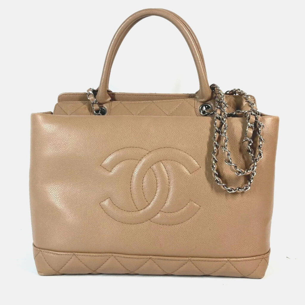 luxury-women-chanel-used-handbags-p1076661-014 Chanel Caviar Skin Beige CC Coco Mark Tote Bag
