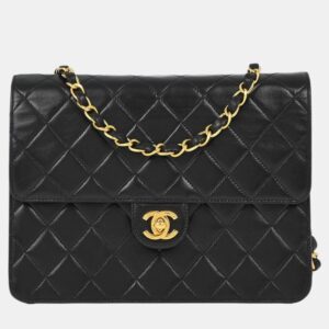 Chanel Black Lambskin Turnlock Small Half Flap Shoulder Bag