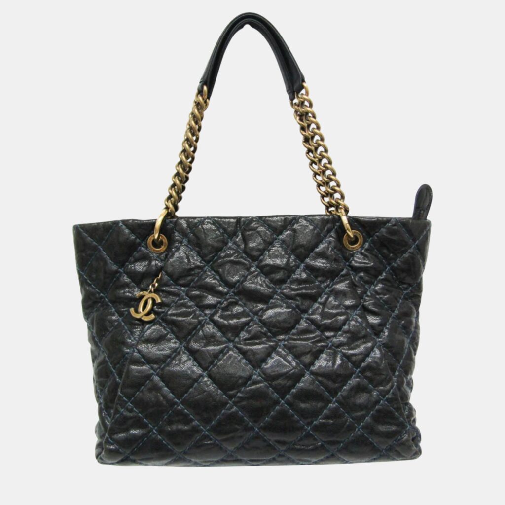 luxury-women-chanel-used-handbags-p1079101-002 Chanel Black Navy Matelasse Chain Caviar Leather Tote Bag