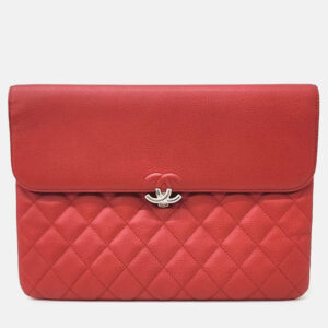 Chanel Red Leather Chanel Caviar Flap New Medium Clutch