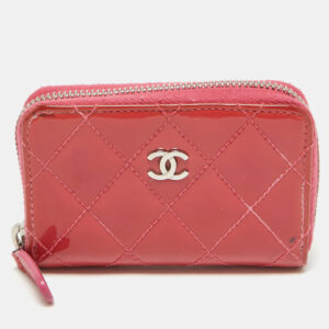 Chanel Pink Quilted Patent Leather CC Zip Coin Purse