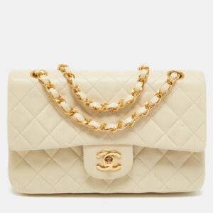 Chanel Cream Quilted Leather Small Classic Double Flap Bag