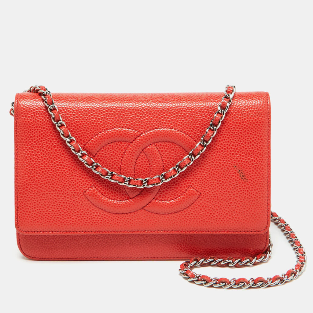 luxury-women-chanel-used-handbags-p1082282-008 Chanel Orange Caviar Leather Timeless CC Wallet On Chain