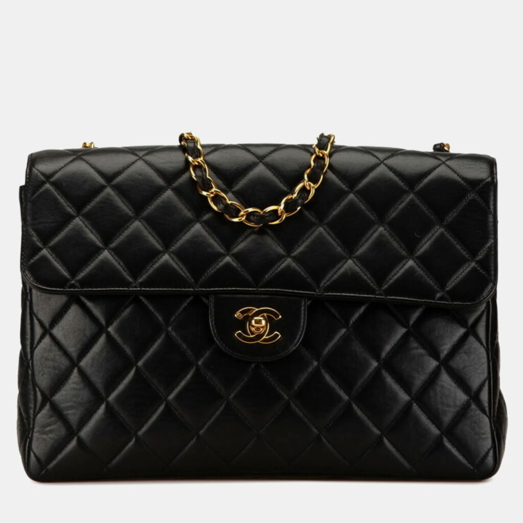 luxury-women-chanel-used-handbags-p1082890-008 Chanel Black Lambskin Matelasse 30 Coco Mark Chain Shoulder Bag