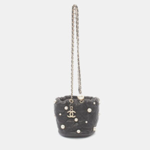 Chanel Lambskin Black Matelasse Shoulder Bag