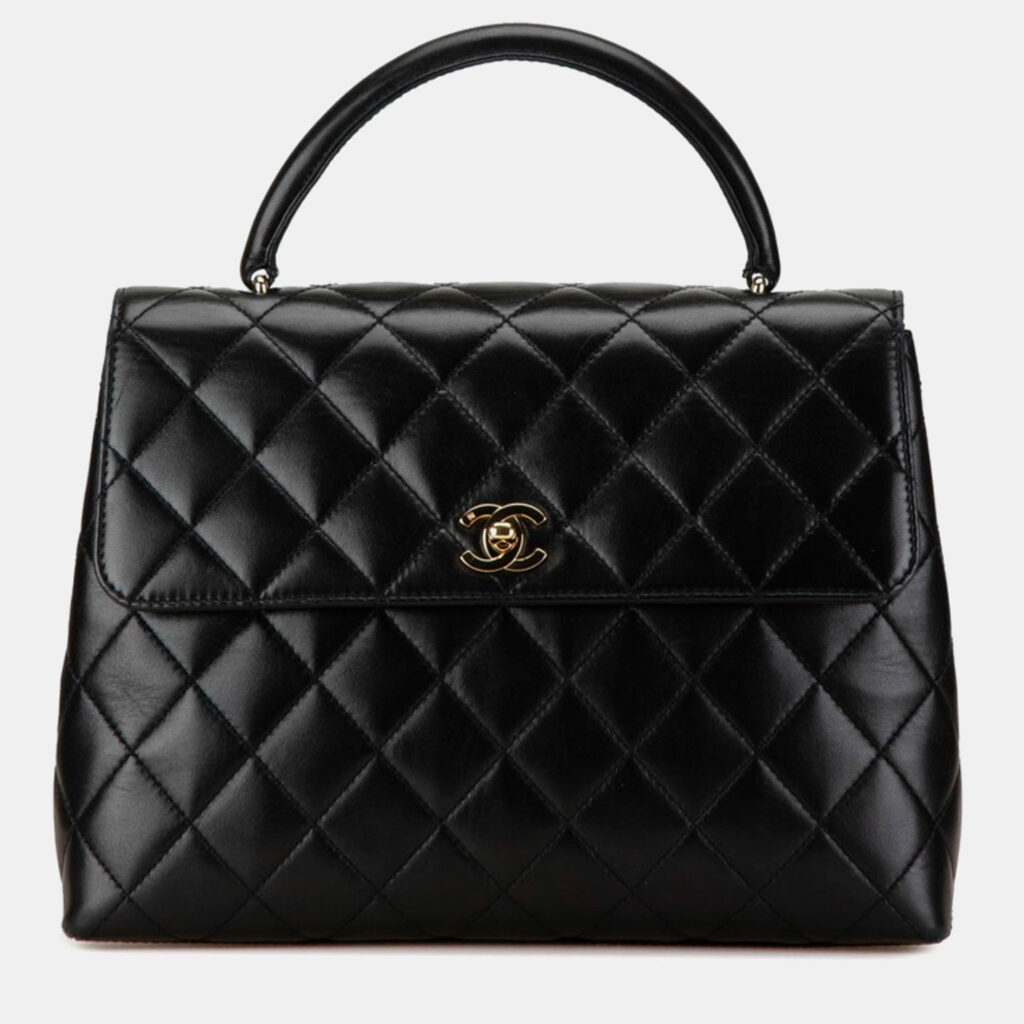 luxury-women-chanel-used-handbags-p1082943-007 Chanel Black Lambskin Matelasse Coco Mark Flap Bag
