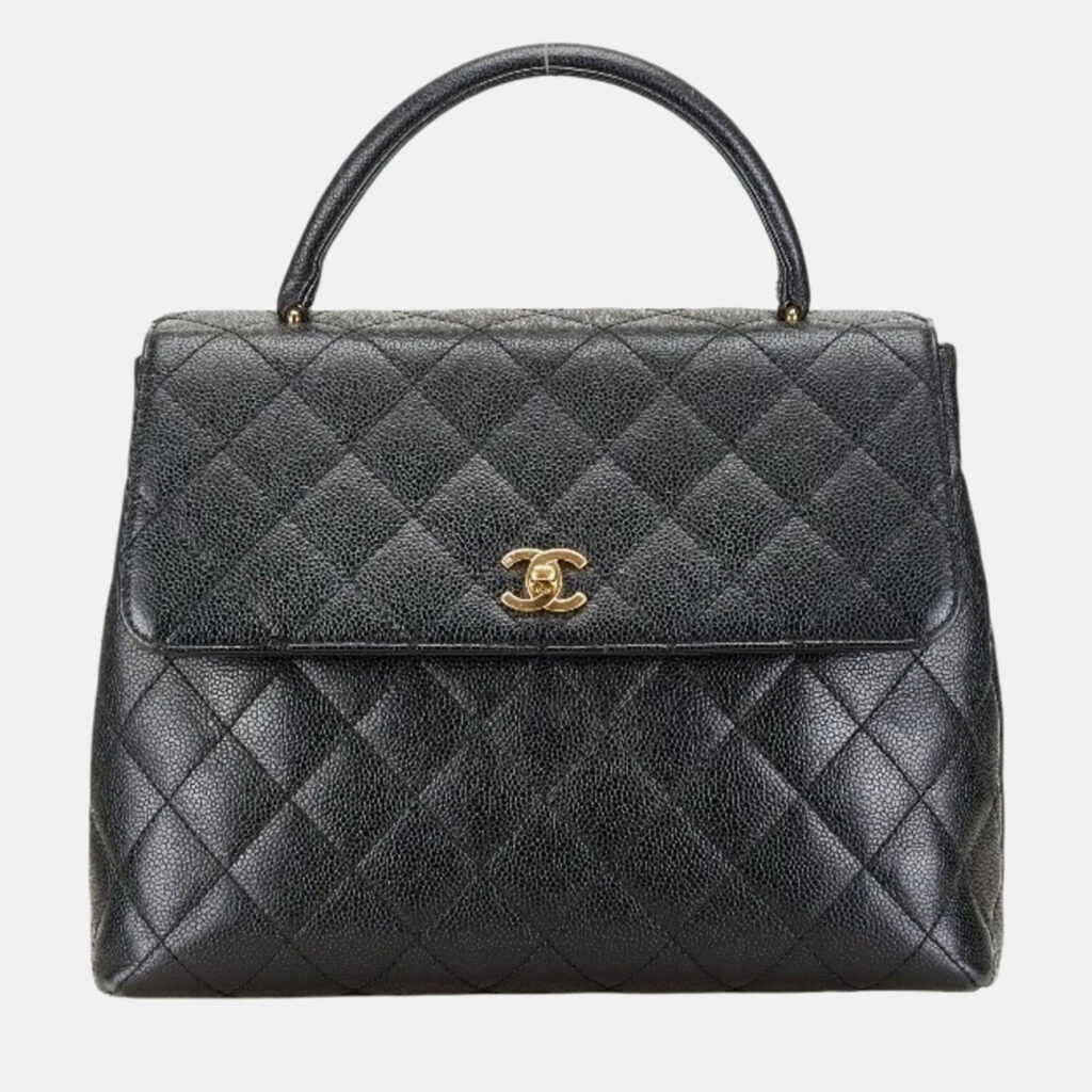 luxury-women-chanel-used-handbags-p1082947-008 Chanel Black Caviar Skin Matelasse Coco Mark Handbag