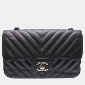Chanel Caviar Skin Black Seal Chevron  Shoulder Bag