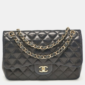 Chanel Black Quilted Leather Jumbo Classic Double Flap Bag