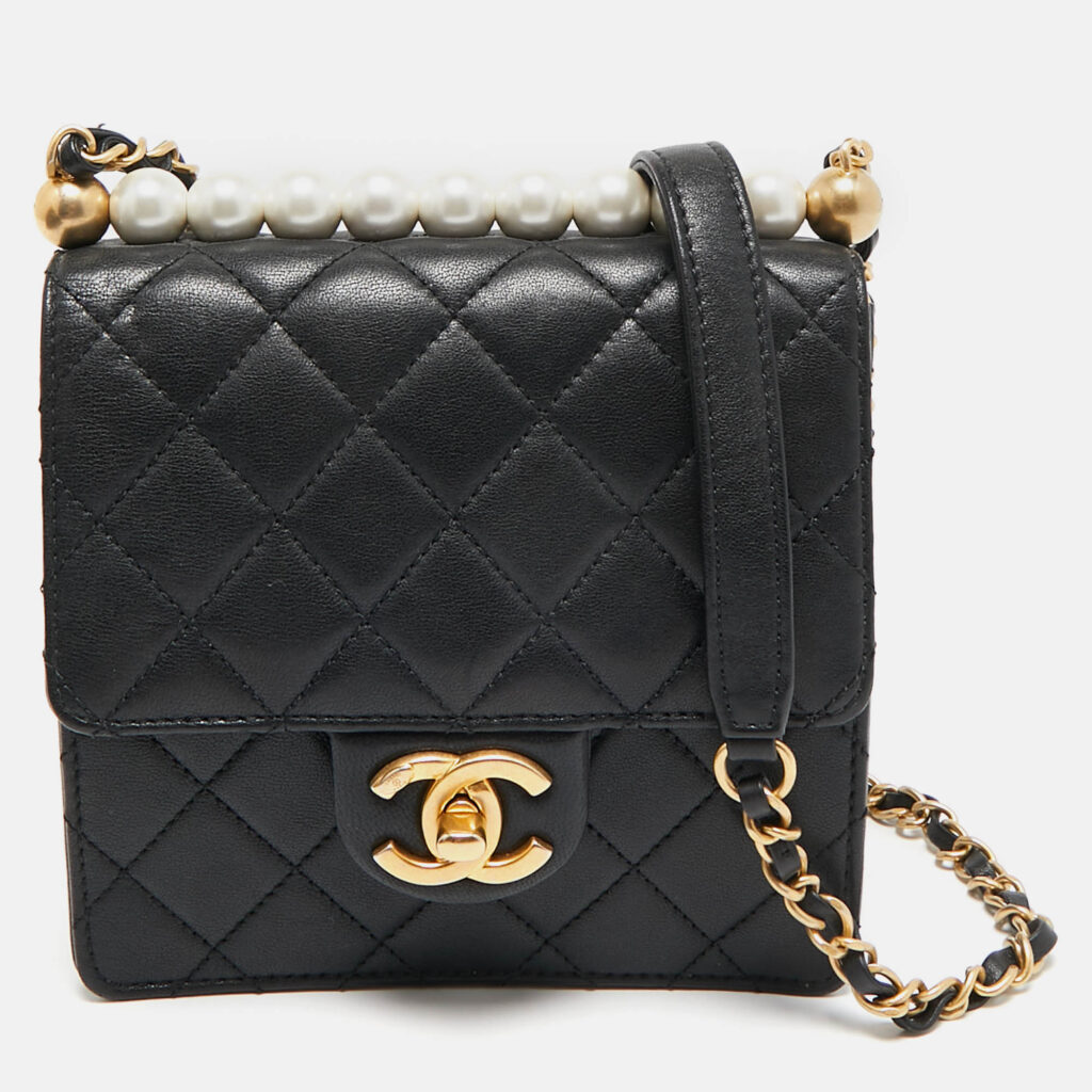 luxury-women-chanel-used-handbags-p1086968-008 Chanel Black Quilted Leather Chic Pearl Crossbody Bag
