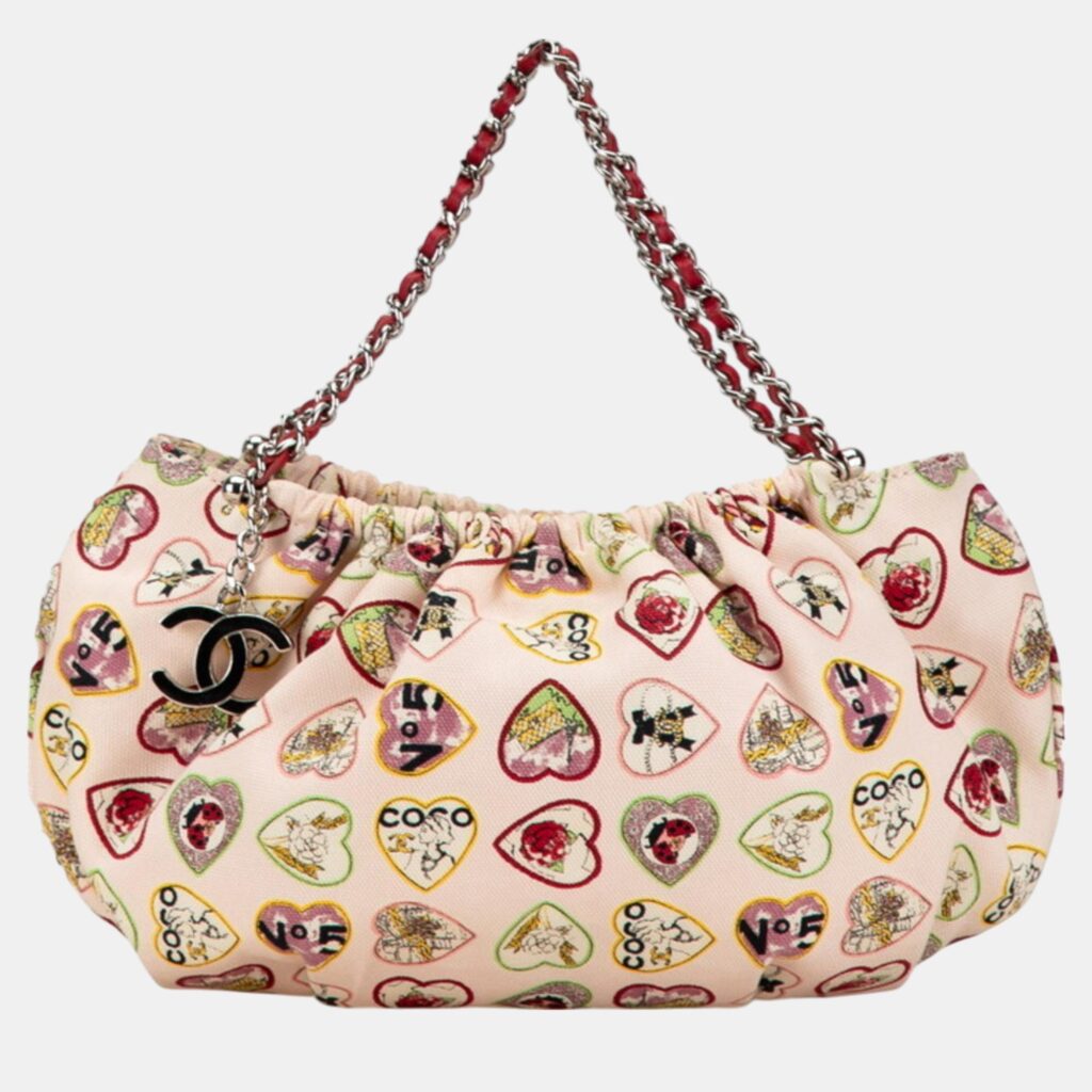 luxury-women-chanel-used-handbags-p1087303-010 Chanel Pink Red Multicolor Canvas Valentine Day Coco Mark Chain Handbag